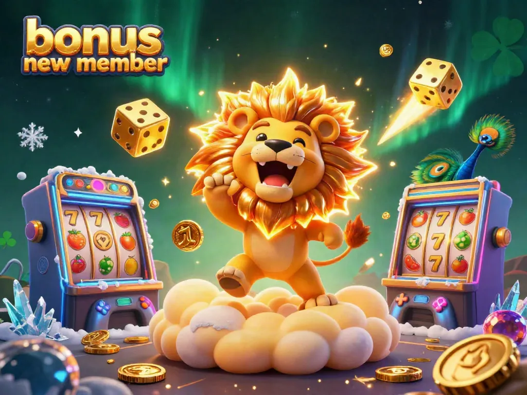 Win big with the bonus new member offer surrounded by vibrant 3D casino elements and characters.