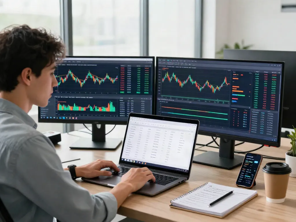 Platea Trading IA sur la-couponeau.com, utilisateur analysant signaux de marché dans un bureau moderne.