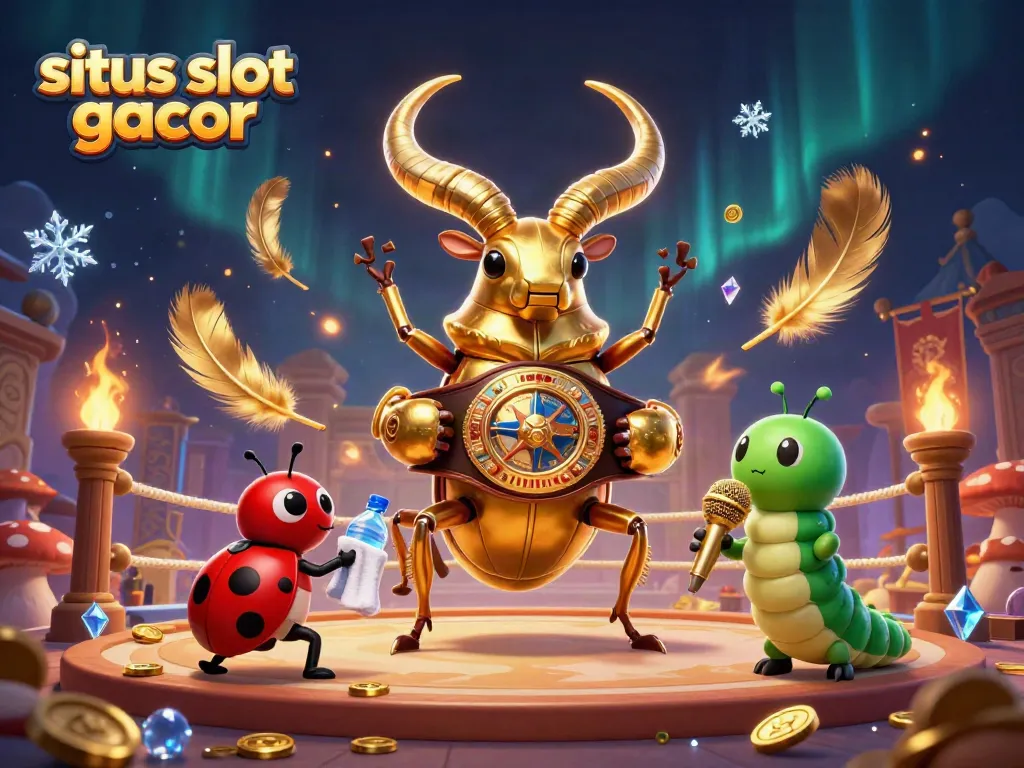 Engage in situs slot gacor with high-stakes action featuring a golden stag beetle champion in an epic arena.